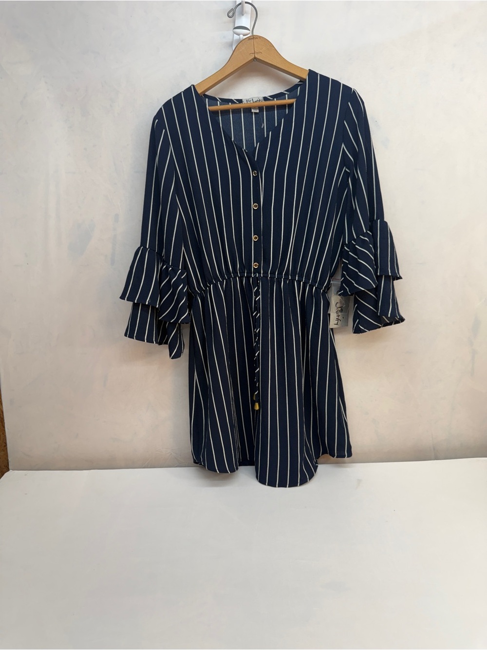 J for Justify Navy and White Striped V-Neck Top